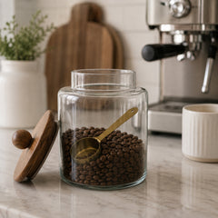 Caruthers Clear/Brown Small Glass Canister Jar with Lid and Metal Scoop