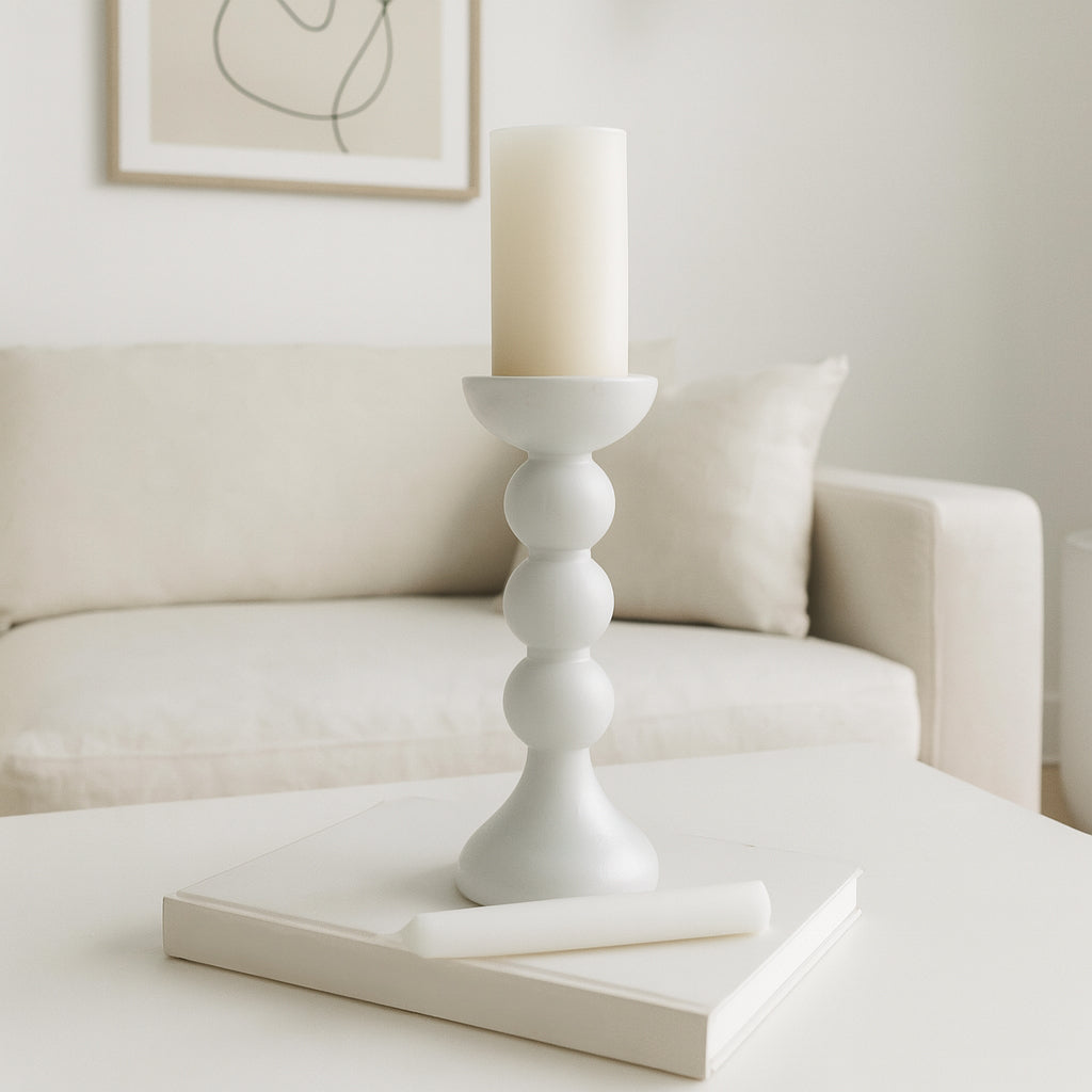 Heber White/Clear Small Enamel Glass Bubbly Candle Holder