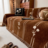 Chenille Jacquard Sofa Throw Cover with Tassel Soft Thick Couch Protector Blanket