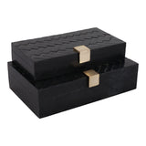 Volta Black/Gold Weave Design Boxes with Hardware (Set of 2)