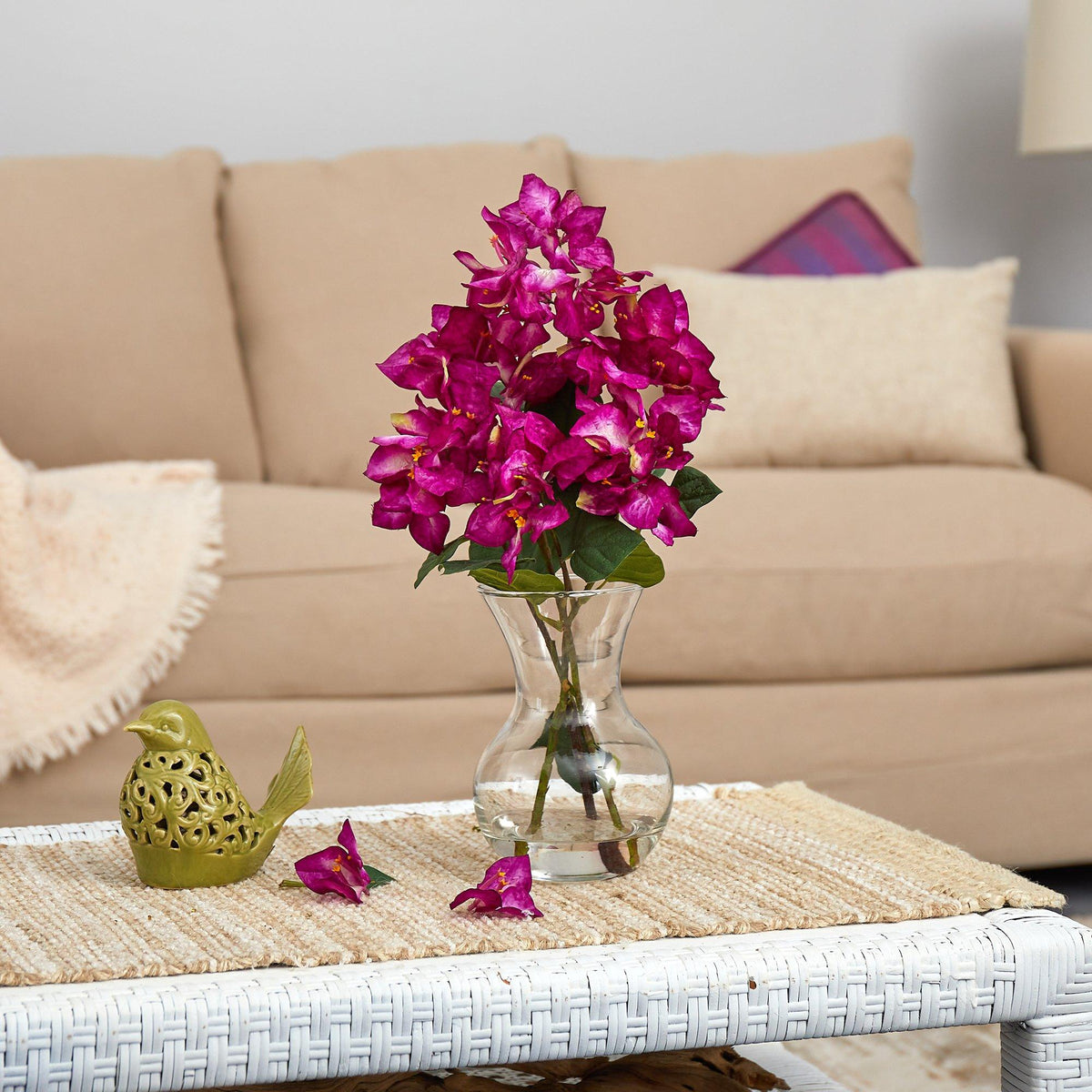 17” Bougainvillea Artificial Arrangement in Glass Vase