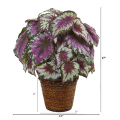 17” Wax Begonia Artificial Plant in Basket - Ornate Home
