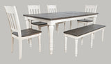 Madison County Vintage White Ext Dining Dining Table w/ 4 Chairs, Bench