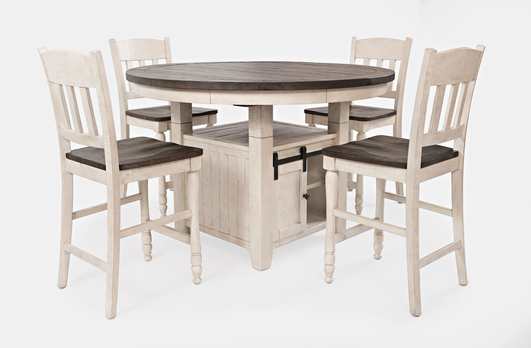 Madison County Vintage White Round Dining Dining Table w/ 4 Stools