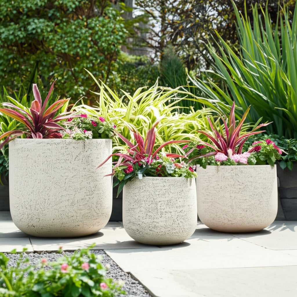Toddcliff Ivory Resin Cement Texture Planters (Set of 3)