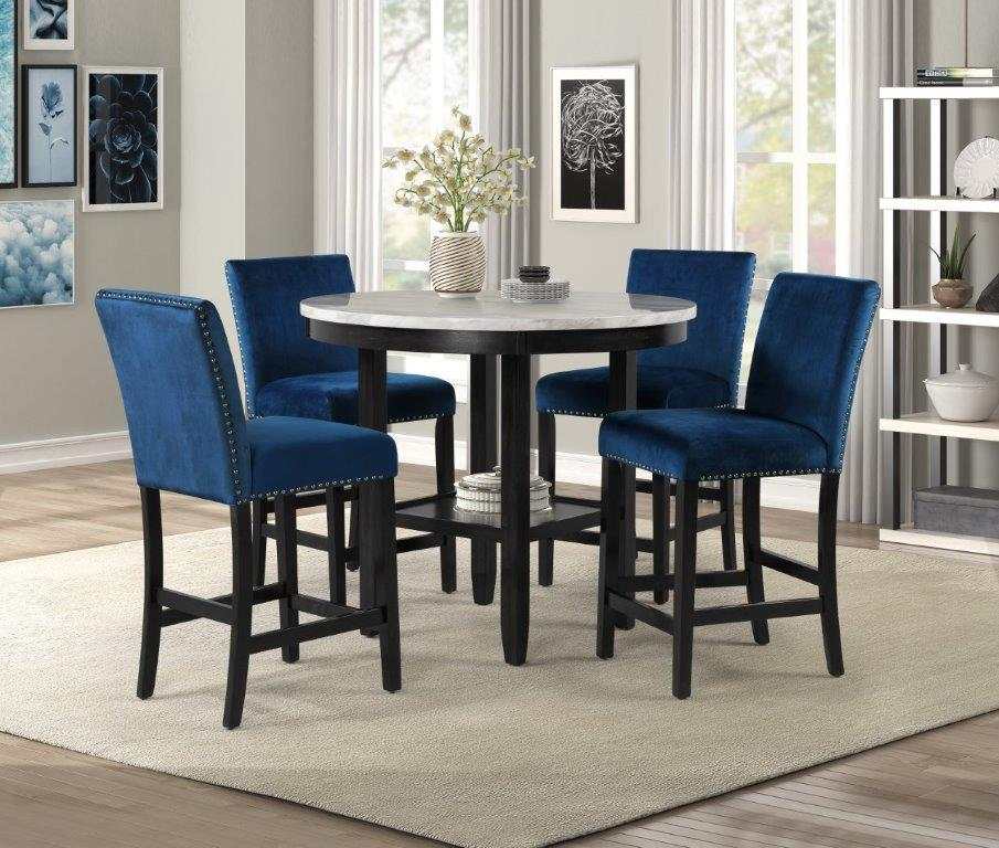 Lennon Royal Blue Velvet Counter Height Dining Chair (Set of 2) - Ornate Home