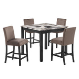 Lennon Brown/Black 5-Piece Faux Marble Top Counter Height Set