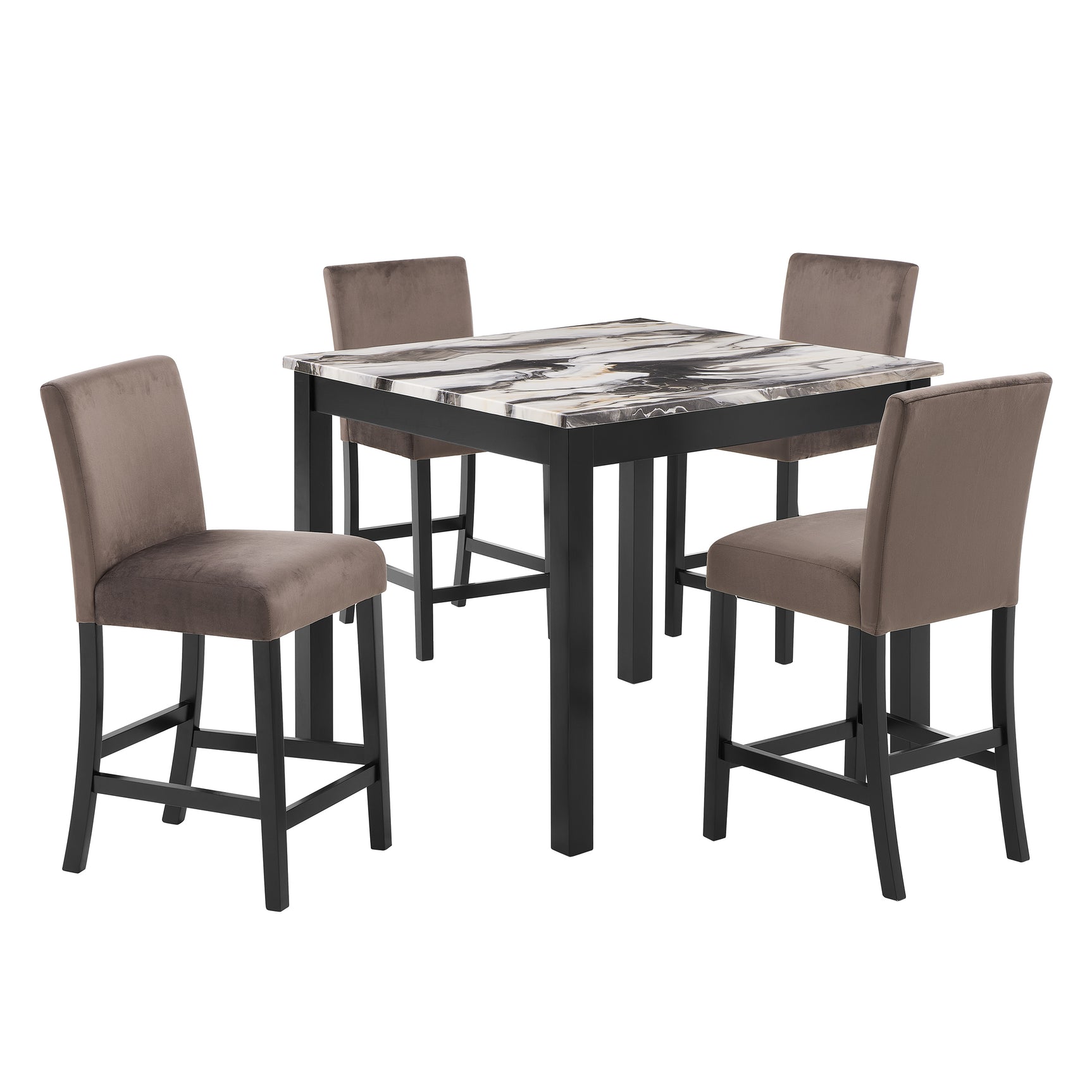 Lennon Brown/Black 5-Piece Faux Marble Top Counter Height Set