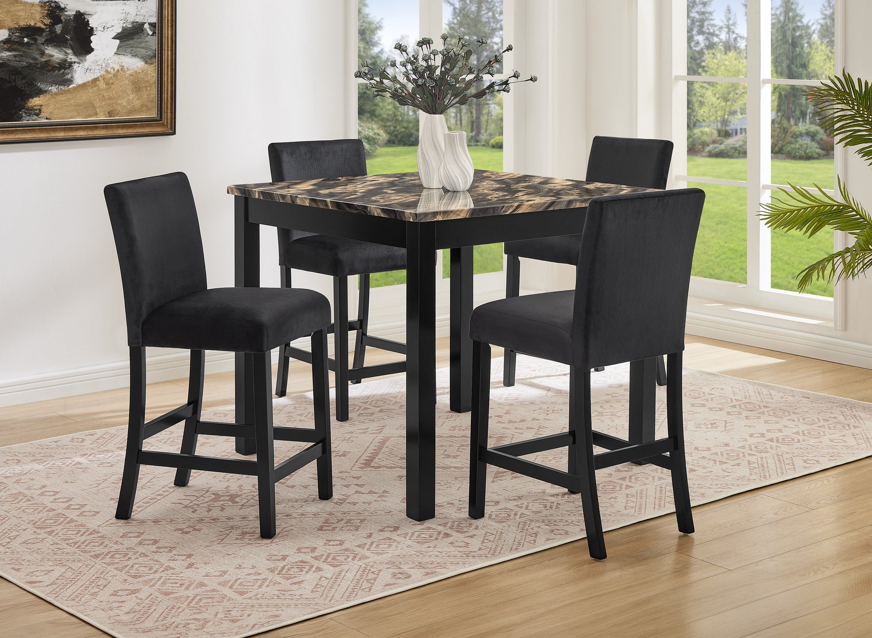 Lennon Gold/Black Faux Marble Top 5-Piece Counter Height Set