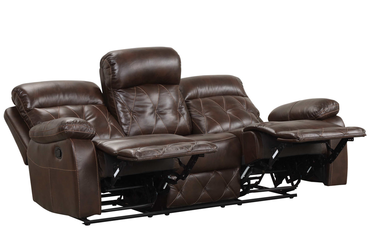 Zera Brown Airleather Manual Reclining Sofa - Ornate Home