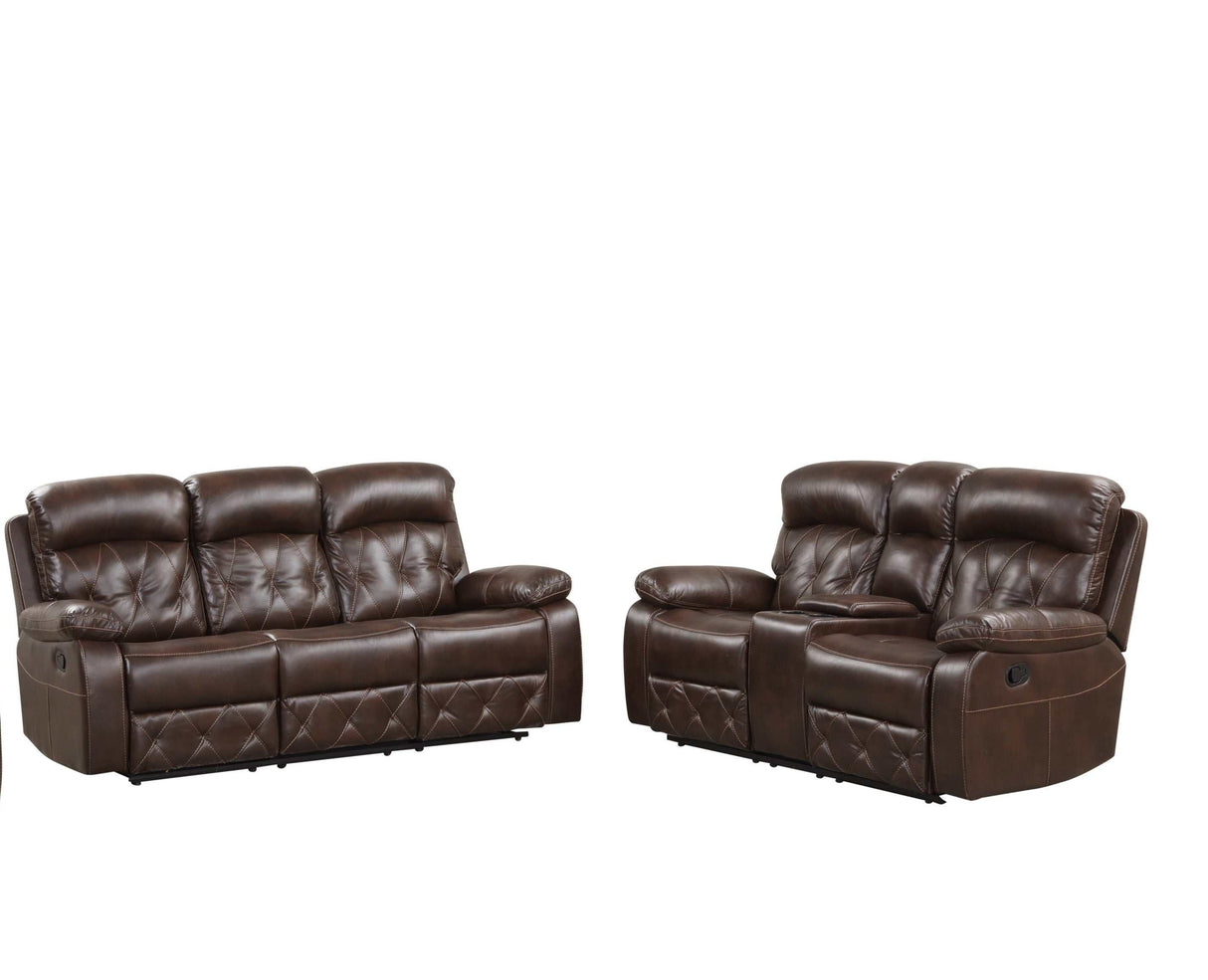 Zera Brown Airleather Manual Reclining Living Room Set / 2pc - Ornate Home