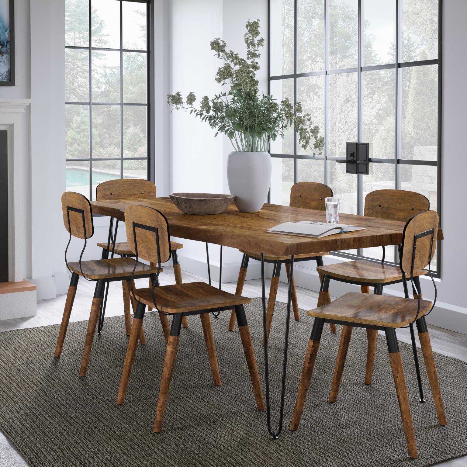 Nature's Edge Light Chestnut 79 Dining Table w/ 4 Wooden Chairs