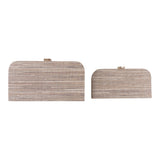 Mono Vista Brown Raffia Boxes with Round Edge Capiz Hardware (Set of 2)