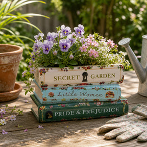 Ballena Multicolor Floral Books Stacked Planter