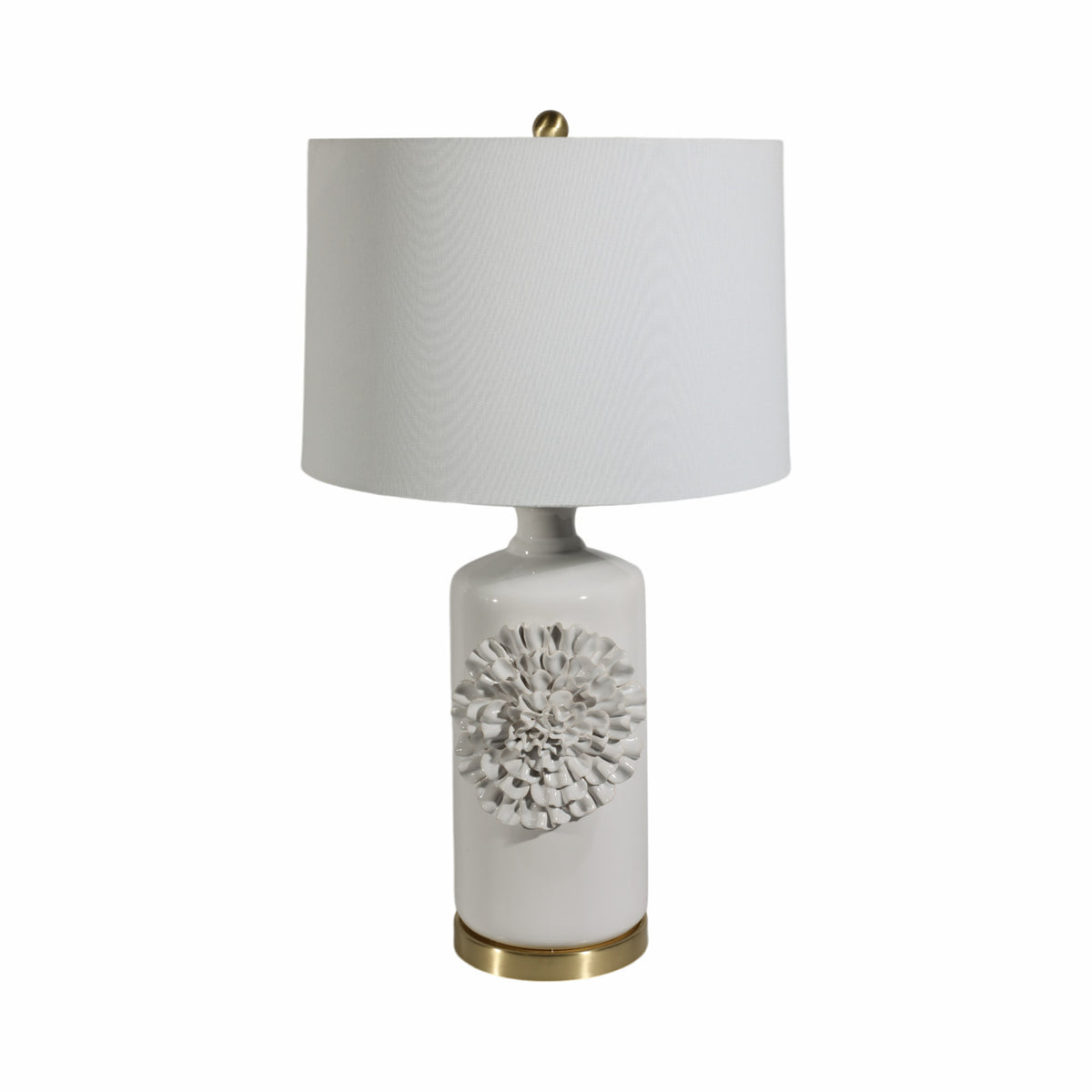Lonsmith Cream/Gold Dahlia Flower Applique Table Lamp