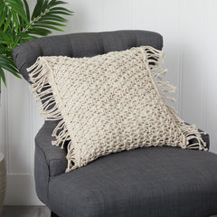 18” BOHO Fringed Woven Macrame Decorative Pillow Cover - Ornate Home