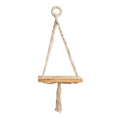 18" Boho Chic Wood Macrame Single Shelf Wall Art Decor" - Ornate Home