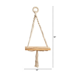 18" Boho Chic Wood Macrame Single Shelf Wall Art Decor" - Ornate Home
