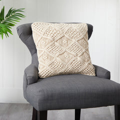 18” Boho Cross Woven Macrame Decorative Pillow Cover - Ornate Home