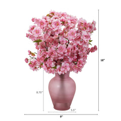 18” Cherry Blossom Arrangement in Rose Colored Vase - Ornate Home