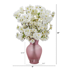 18” Cherry Blossom Arrangement in Rose Colored Vase - Ornate Home