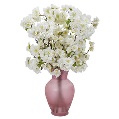 18” Cherry Blossom Arrangement in Rose Colored Vase - Ornate Home