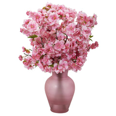 18” Cherry Blossom Arrangement in Rose Colored Vase - Ornate Home