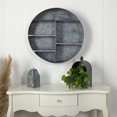 18” Galvanized Circular Metal Wall Mounted Shelf with Four Tier Shelves - Ornate Home