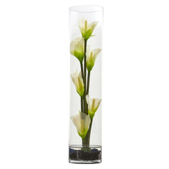 18” Mini Cally Lily Artificial Arrangement in Cylinder Glass - Ornate Home