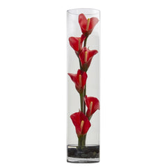 18” Mini Cally Lily Artificial Arrangement in Cylinder Glass - Ornate Home