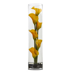 18” Mini Cally Lily Artificial Arrangement in Cylinder Glass - Ornate Home