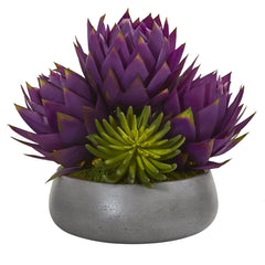 18” Musella and Succulent Arrangement in Gray Garden Vase - Ornate Home