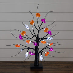 18" Pre-Lit Artificial Halloween Ghost, Bats & Pumpkins 24 LED Lighted Ornament Tree - Ornate Home