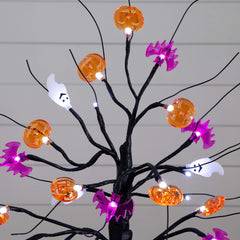 18" Pre-Lit Artificial Halloween Ghost, Bats & Pumpkins 24 LED Lighted Ornament Tree - Ornate Home