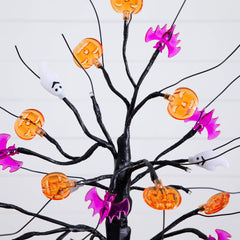 18" Pre-Lit Artificial Halloween Ghost, Bats & Pumpkins 24 LED Lighted Ornament Tree - Ornate Home