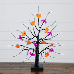 18" Pre-Lit Artificial Halloween Ghost, Bats & Pumpkins 24 LED Lighted Ornament Tree - Ornate Home