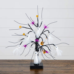 18" Pre-Lit Artificial Halloween Ghost Dolls, Spiders, Bats & Pumpkins 24 LED Lighted Ornament Tree - Ornate Home