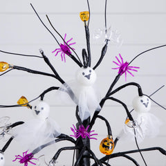 18" Pre-Lit Artificial Halloween Ghost Dolls, Spiders, Bats & Pumpkins 24 LED Lighted Ornament Tree - Ornate Home