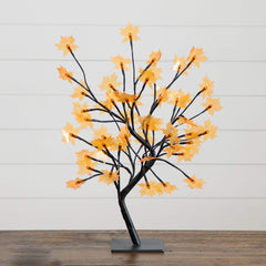 18" Pre-Lit Autumn Artificial Maple Fall Tree with 48 Warm White LED Maple Shaped Lights - Ornate Home