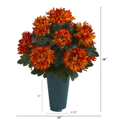 18” Spider Mum Artificial Graveside Memorial Arrangement in Green Vase - Ornate Home