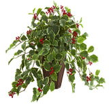 18” Variegated Holly Artificial Plant in Decorative Planter (Real Touch)
