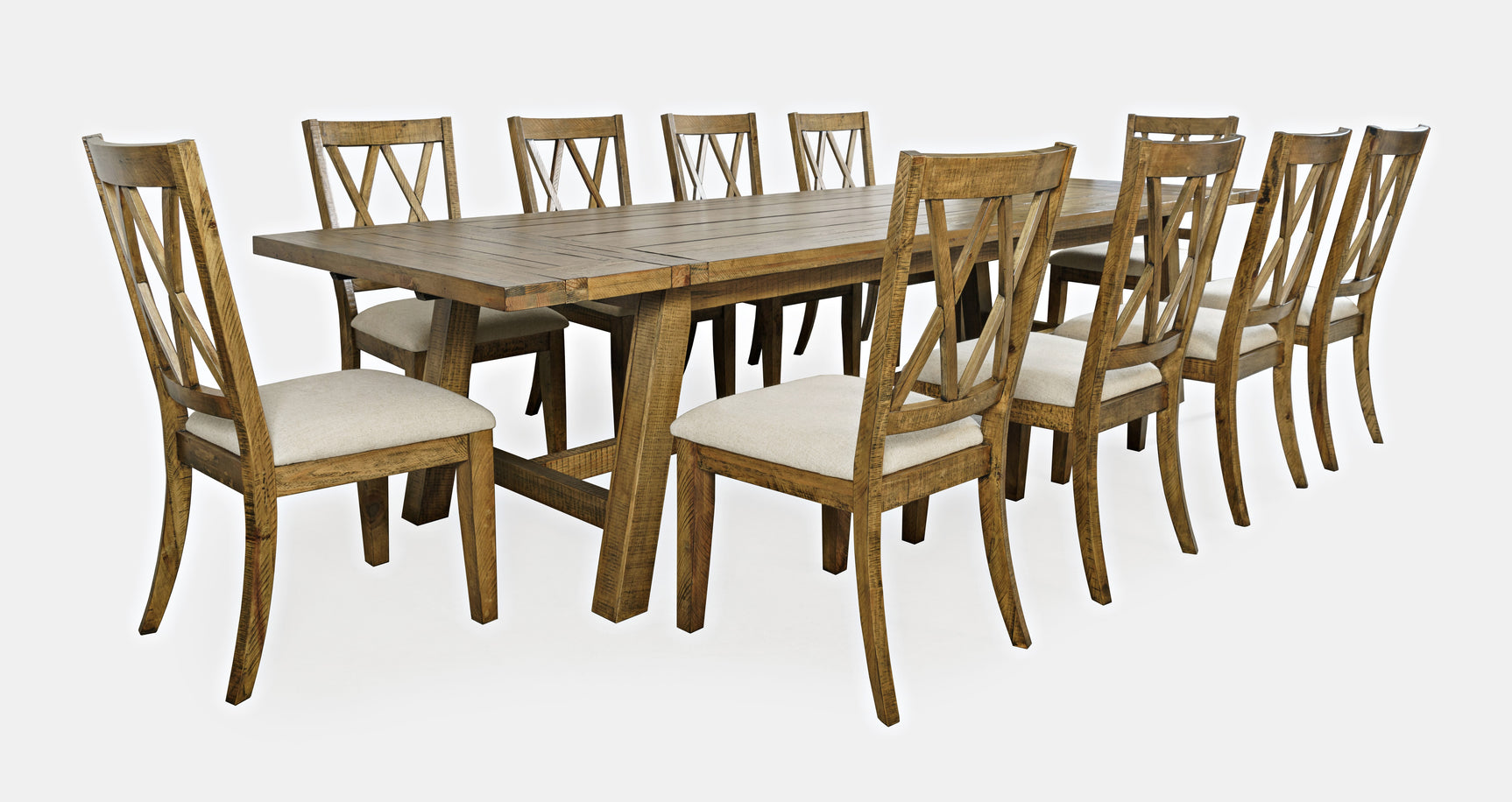 Telluride Gold Trestle Dining Table w/ 10 Chairs