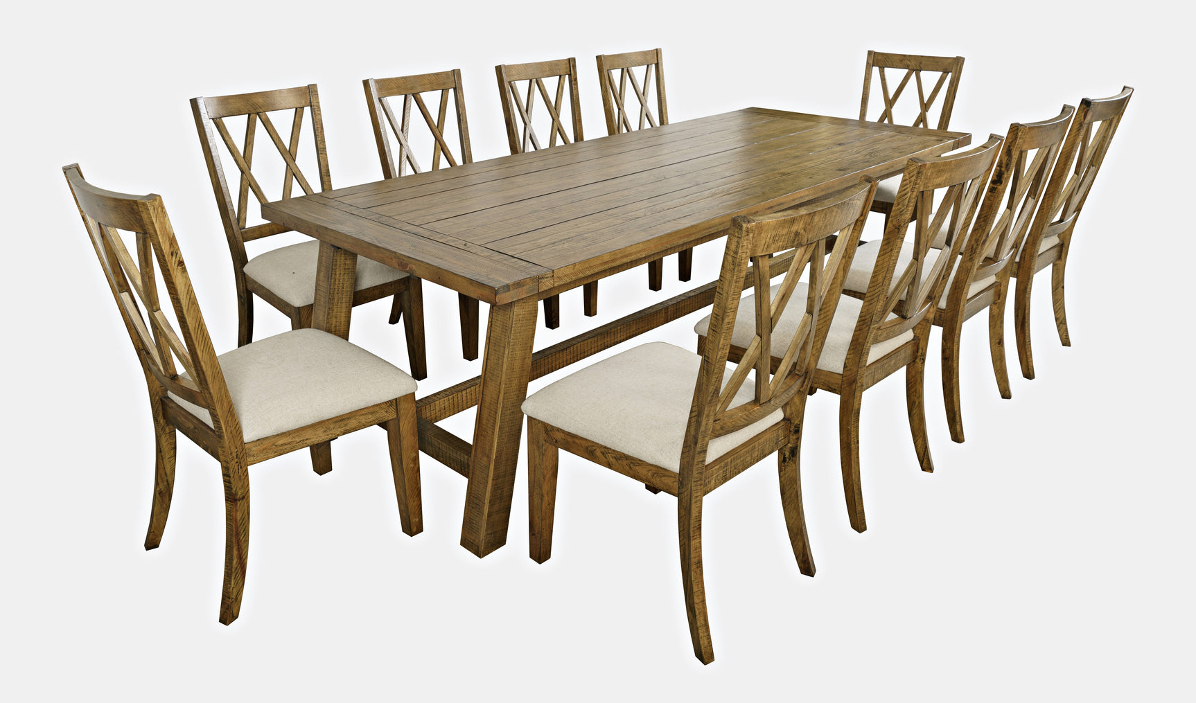 Telluride Gold Trestle Dining Table w/ 10 Chairs