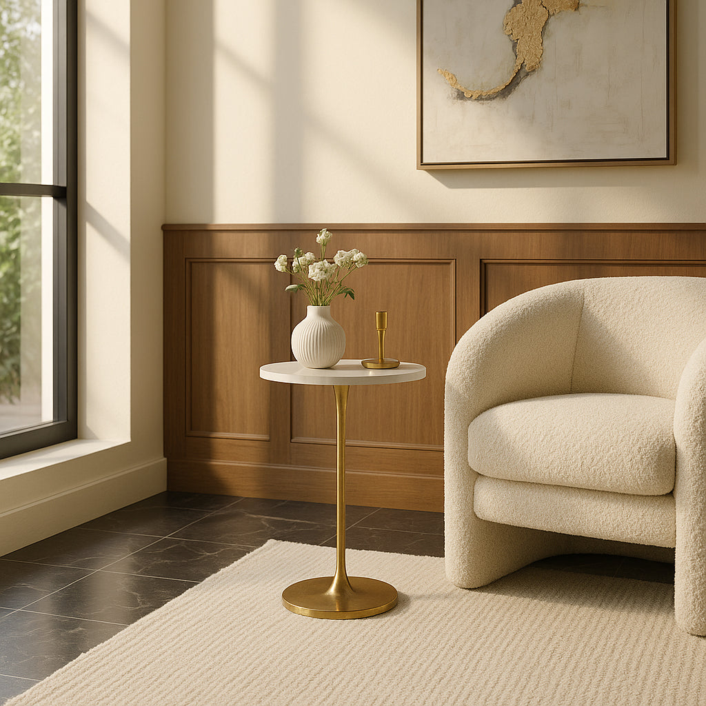 Goat Rock Gold/White Metal Round Drink Table