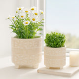 Mirador White Ceramic Abstract Footed Planters (Set of 2)