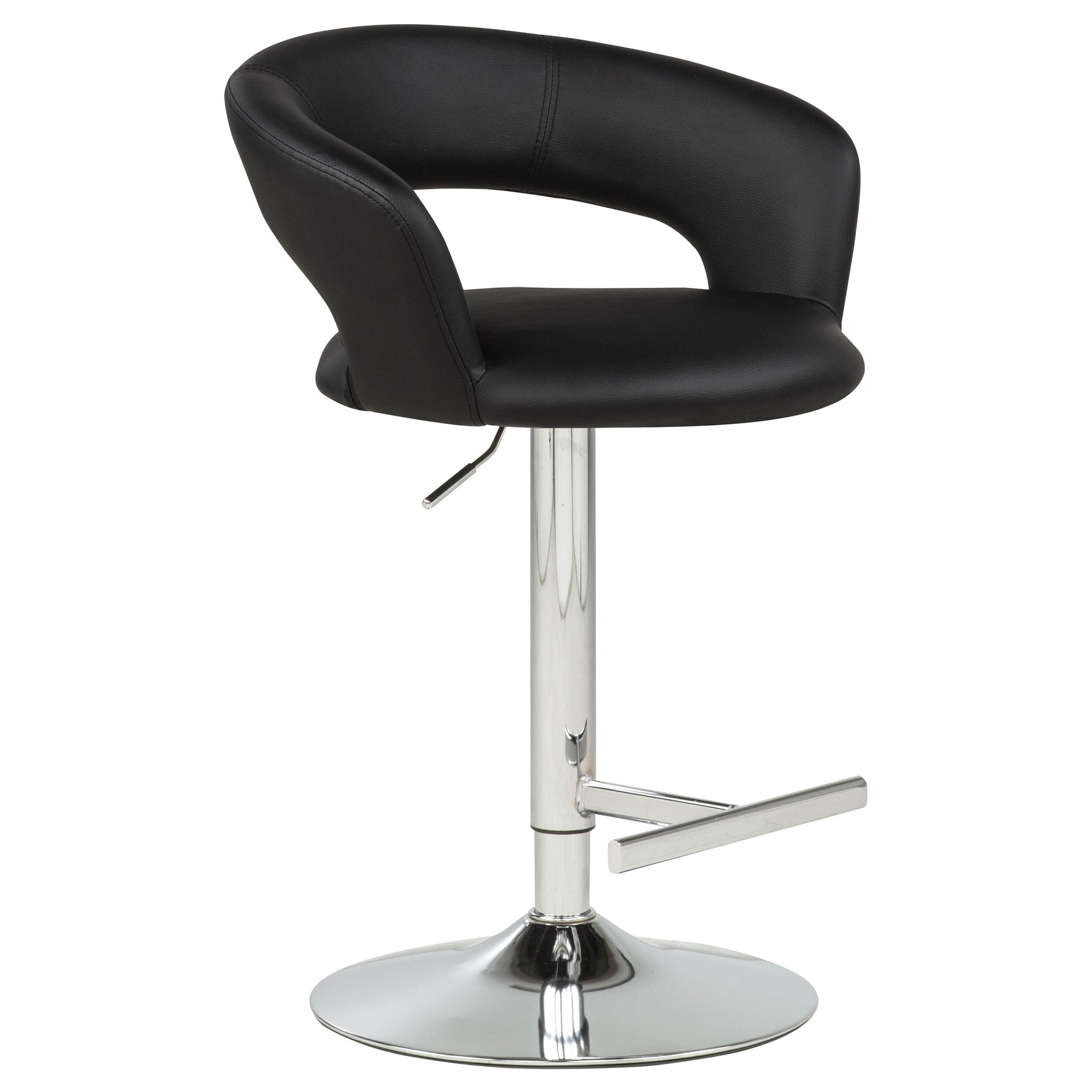 Travia Black and Chrome Adjustable Leatherette Swivel Bar Stool