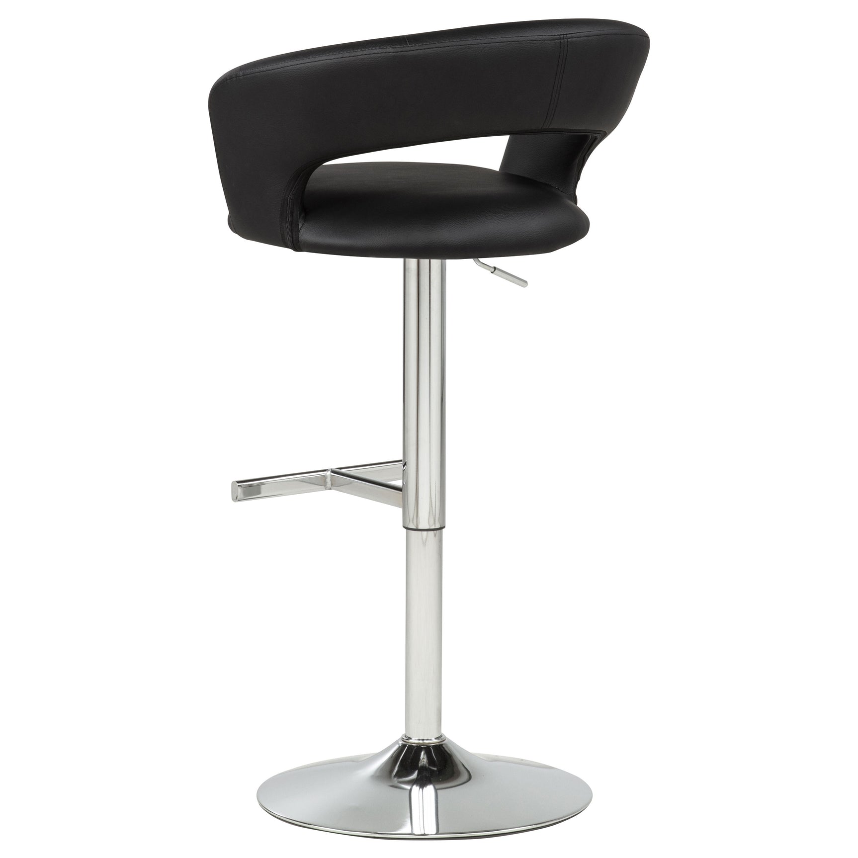 Travia Black and Chrome Adjustable Leatherette Swivel Bar Stool