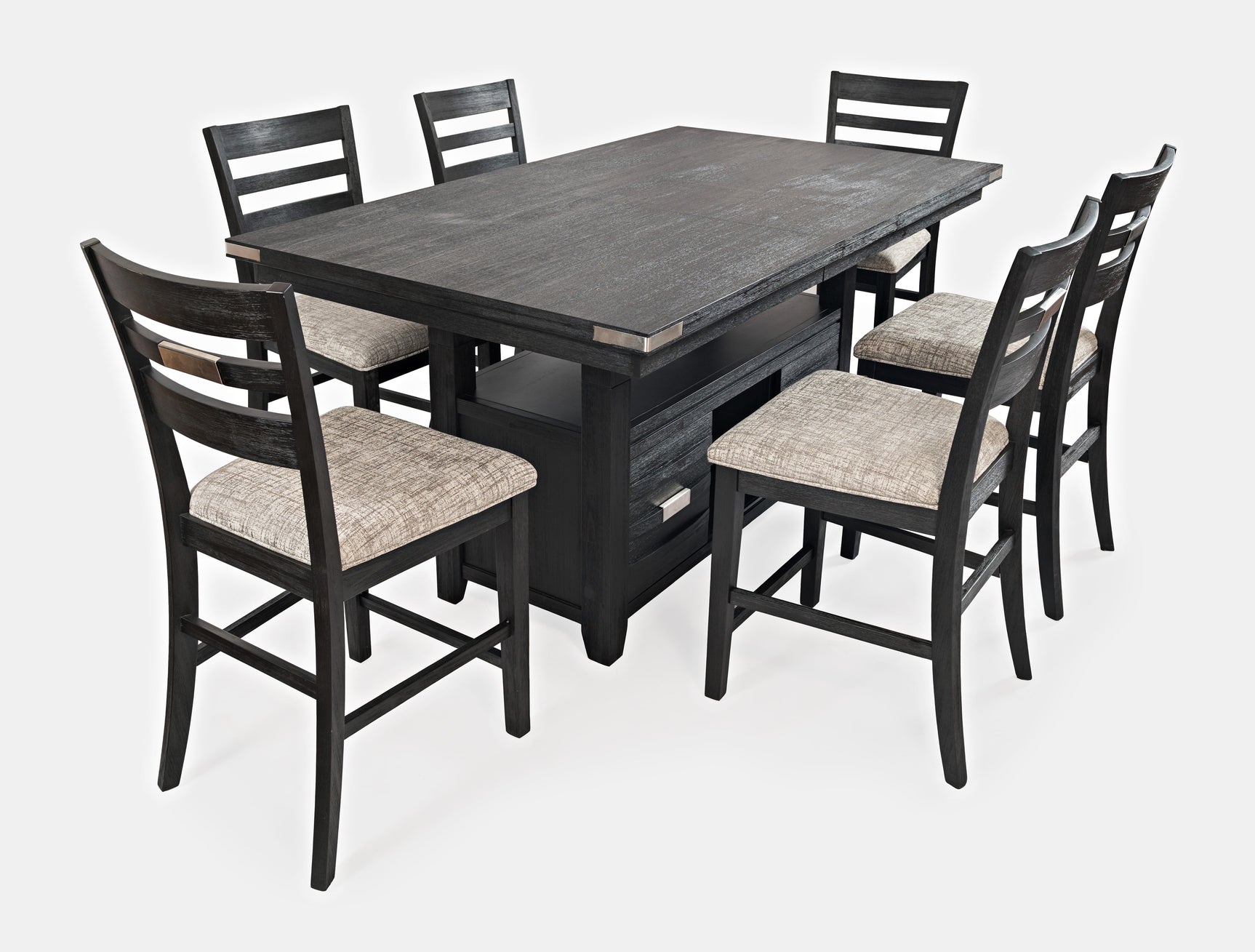 Altamonte Dark Charcoal High/Low Rect. Counter Dining Table w/ 6 Ladderback Stools