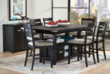 Altamonte Dark Charcoal High/Low Rect. Counter Dining Table w/ 2 Uph and 4 Ladderback Stools