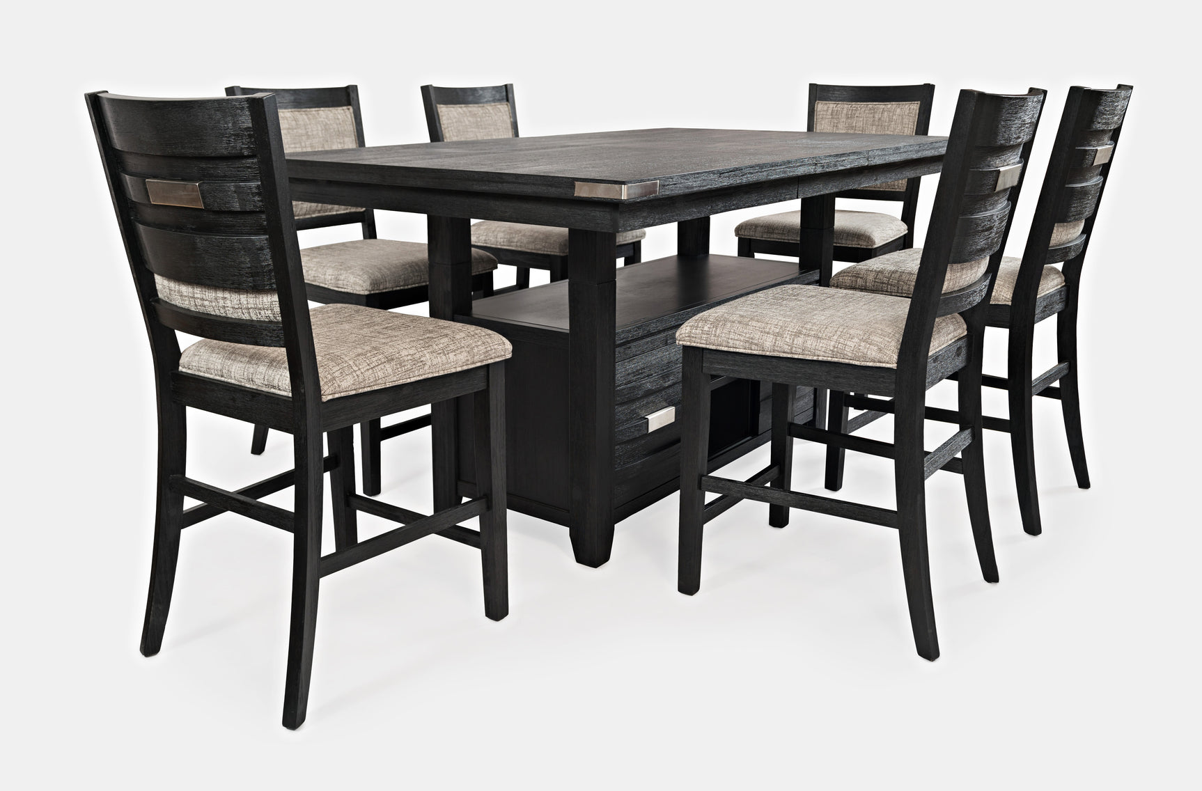 Altamonte Dark Charcoal High/Low Rect. Counter Dining Table w/ 6 Uph Stools